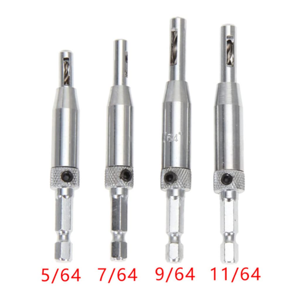 4PCS HSS Self-Centering Hinge Drill Bit Set (5/64