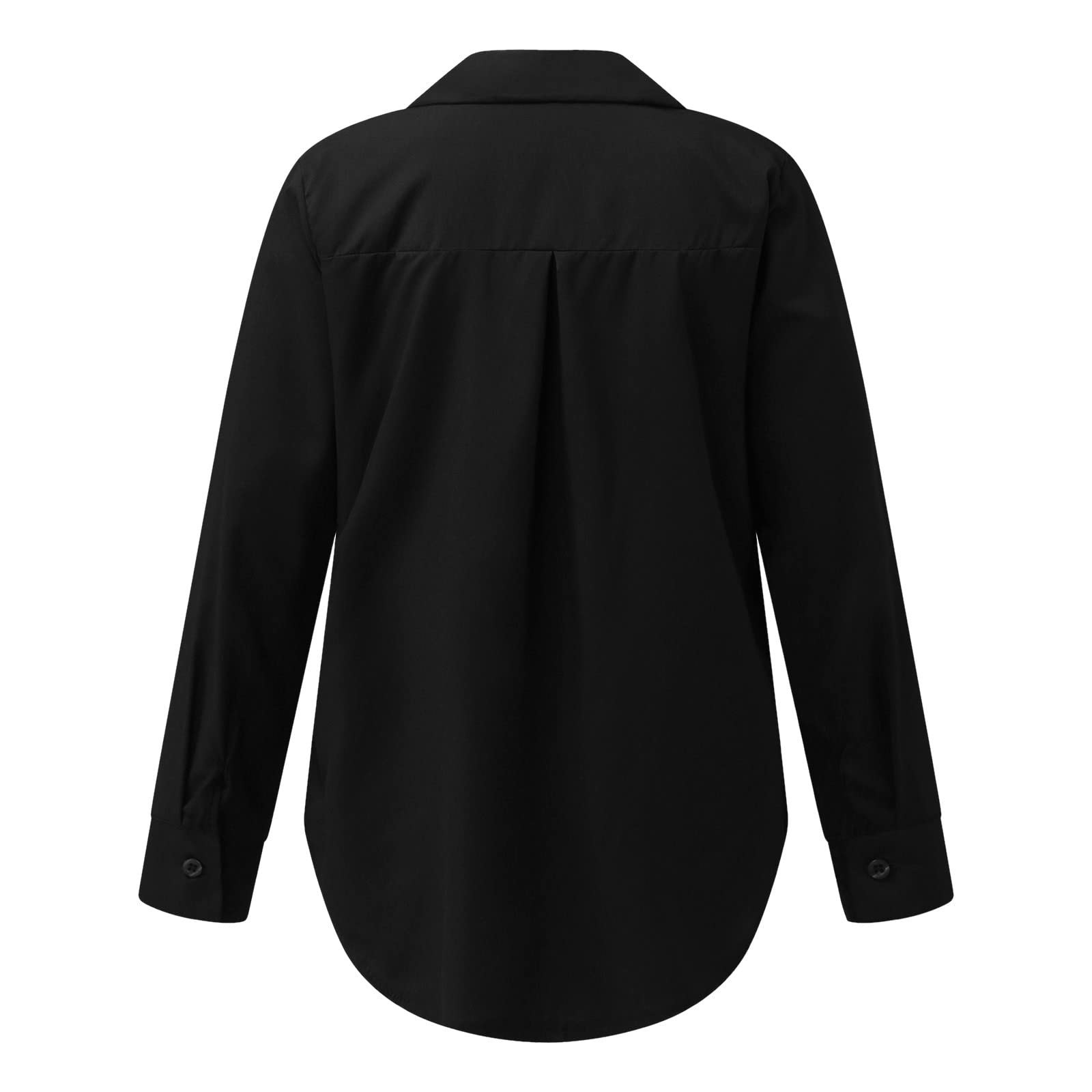 Women's Plus Size Casual Button Down Shirts - V Neck Long Sleeve Collared Office Blouse in Black | Perfect for Work, Business Meetings & Professional Dress Codes