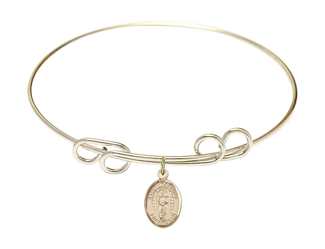 F A Dumont 8 Inch Round Double Loop Bangle Bracelet with St. Matthias The Apostle Charm - Elegant Religious Jewelry for Women, Gift for Baptism, Confirmation & Faith-Based Occasions