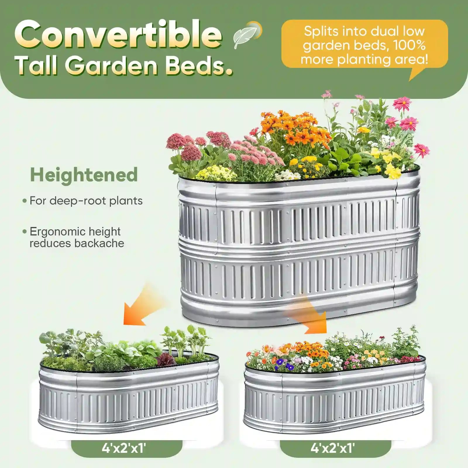 47x24x24 Inch Oval Raised Garden Bed Kit - Elevated Planter Box for Vegetables, Flowers & Herbs - Perfect for Backyard, Patio & Urban Gardening