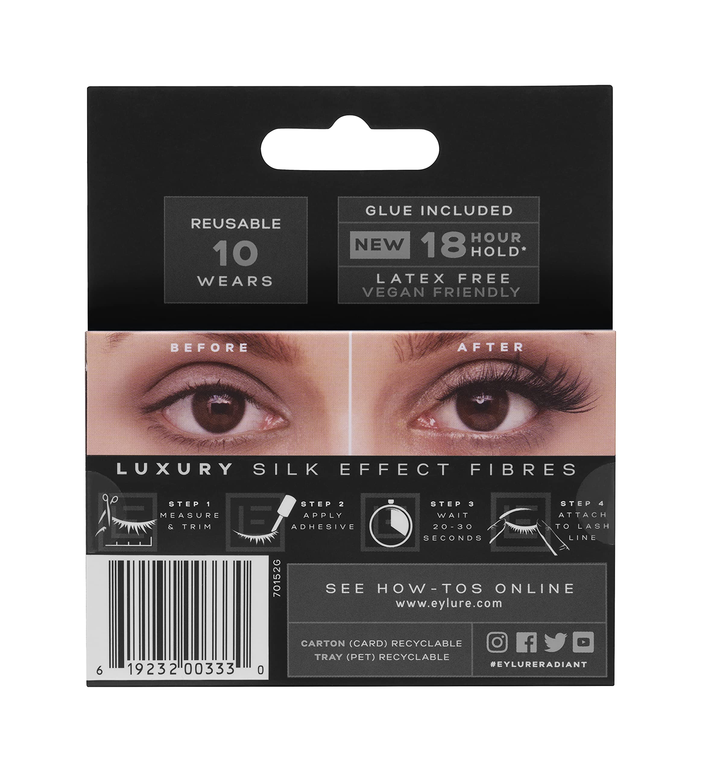 Eylure Luxe Silk Accent Radiant False Eyelashes - Black Reusable Lashes (1 Pair) for Dramatic Eye Makeup & Special Occasions