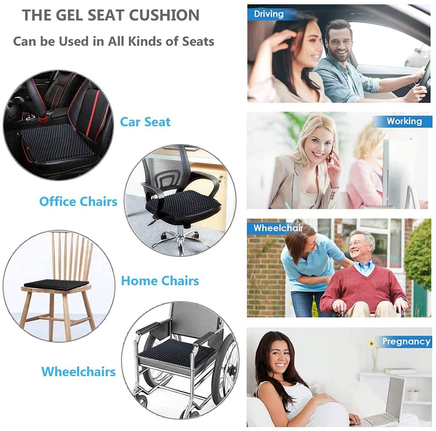 **Orthopedic Gel Seat Cushion for Pain Relief – Memory Foam & Elastic Support – Comfort for Office Chair, Car, Wheelchair – Reduce Back & Tailbone Pain – Ideal for Long Sitting & Driving**