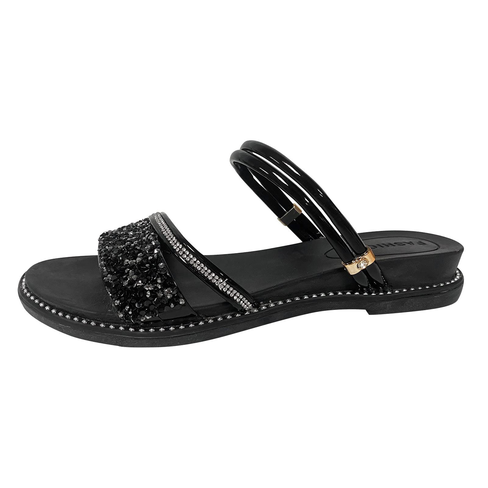Vintage Platform Open Toe Sandals for Women - Fashion Summer Rhinestone Buckle Flat Sandals, Casual Fish Mouth Sandals for Beach, Party & Everyday Wear