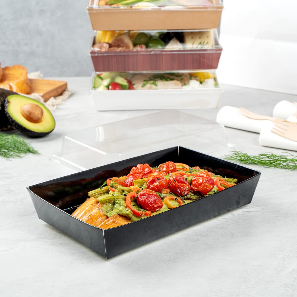 Restaurantware Matsuri Vision 8x5x1.5 Inch Medium Sushi Trays - 100 Greaseproof Disposable Black Paper Sushi Containers for Entrees & Desserts (Lids Sold Separately) | Perfect for Japanese Restaurants, Catering & Takeout