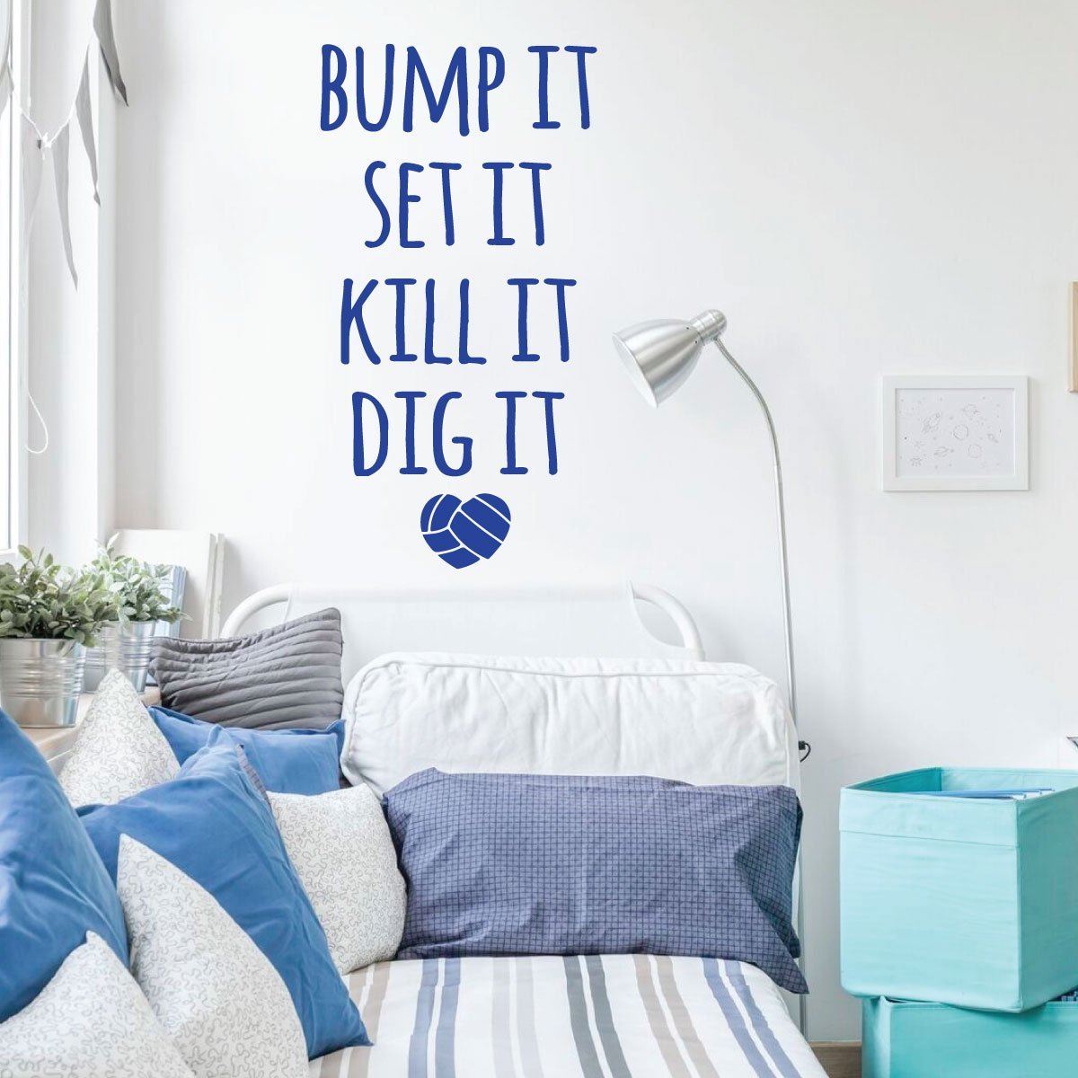 Volleyball Wall Decal - Bump It Set It - Premium Vinyl Sports Art for Bedroom, Playroom & Gym - Perfect for Volleyball Players & Fans Home Decor