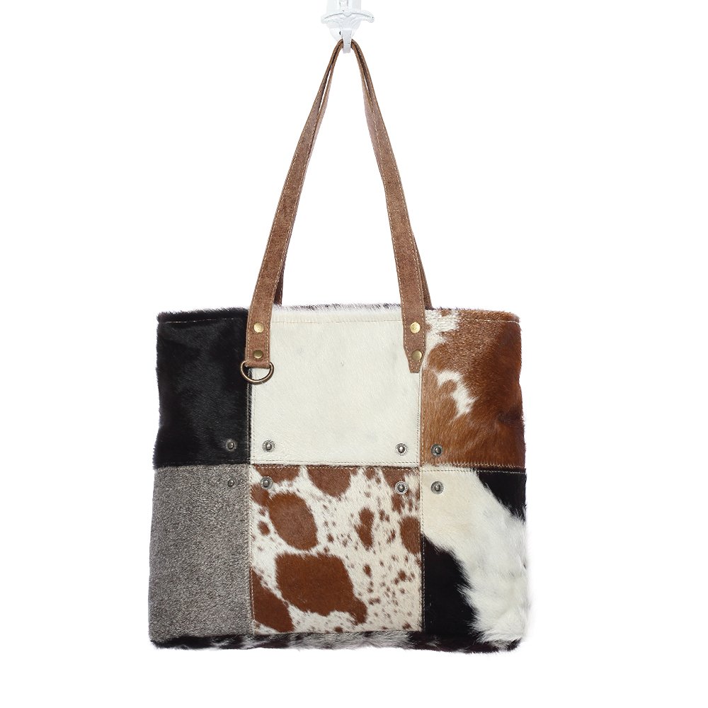 Myra Genuine Cowhide Leather Tote Bag with Patches - Stylish Brown Handbag for Women, Perfect for Work, Travel & Everyday Use (Model S-1163, One Size)