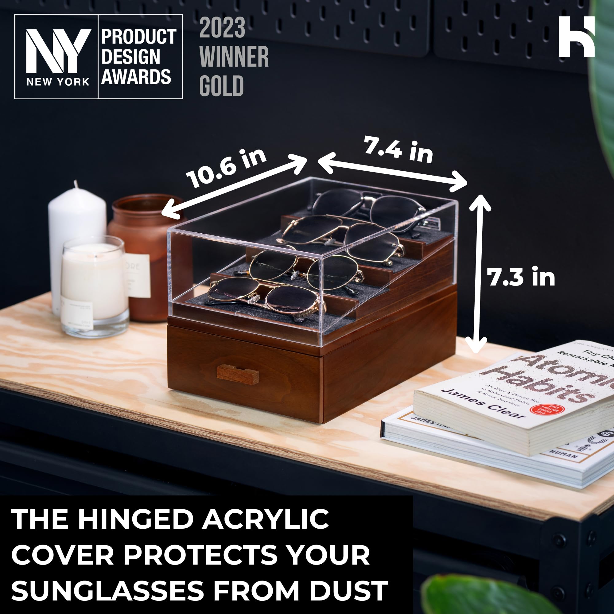 Premium Sunglasses Organizer & Display Stand by Holme & Hadfield - Stylish Sunglasses Storage for Home, Office, or Retail Display - Perfect for Organizing, Protecting, and Showcasing Your Sunglasses Collection