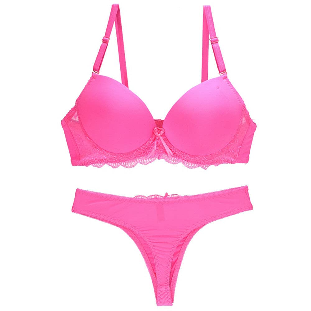 Sexy Lace Lined Plunge Bra & Panty Set for Women - Push Up Underwire Lingerie for Date Night & Special Occasions
