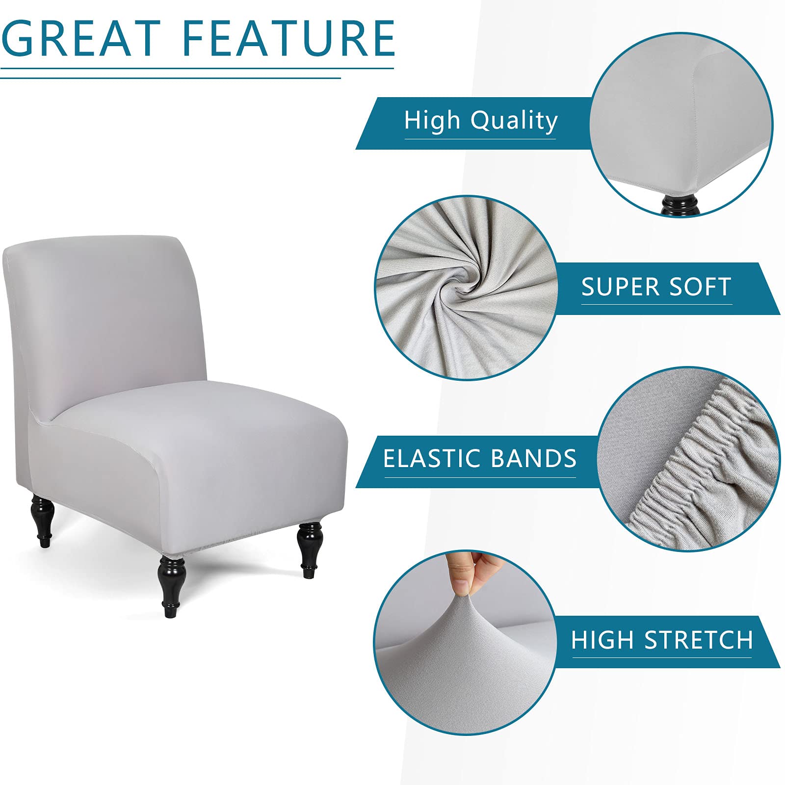 Liykimt Armless Accent Chair Slipcover - Stretch Spandex Removable Furniture Protector for Living Room, Dining Room & Hotel Use (Light Gray, 1 Pack) | Perfect for Home Decor, Guest Seating & Commercial Spaces
