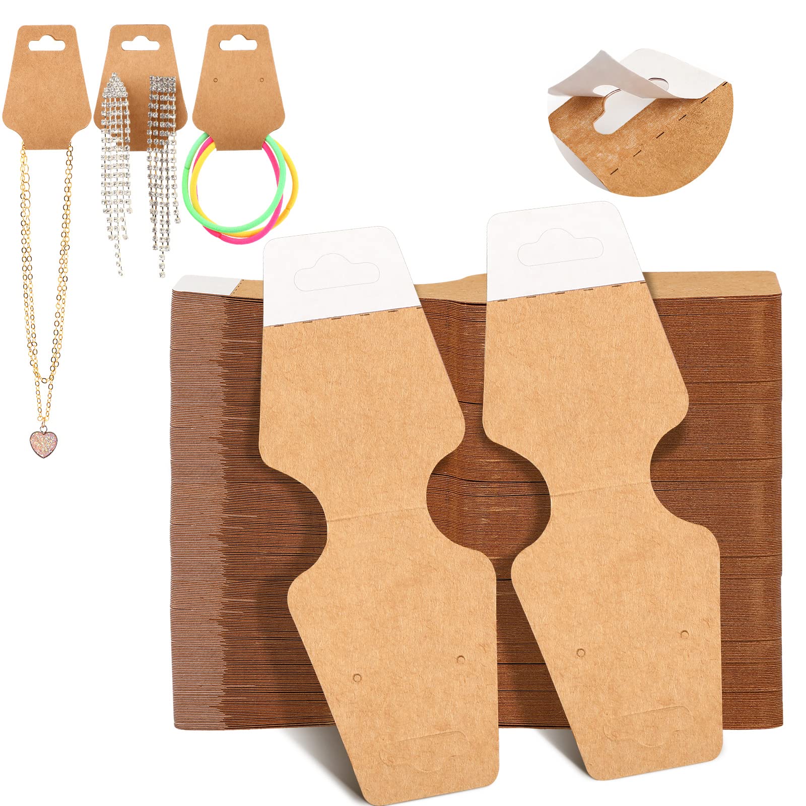 400 Kraft Paper Jewelry Display Cards with Adhesive - Necklace, Keychain & Bracelet Holder - Perfect for Boutique, Craft Show & Retail Store Displays (Khaki)