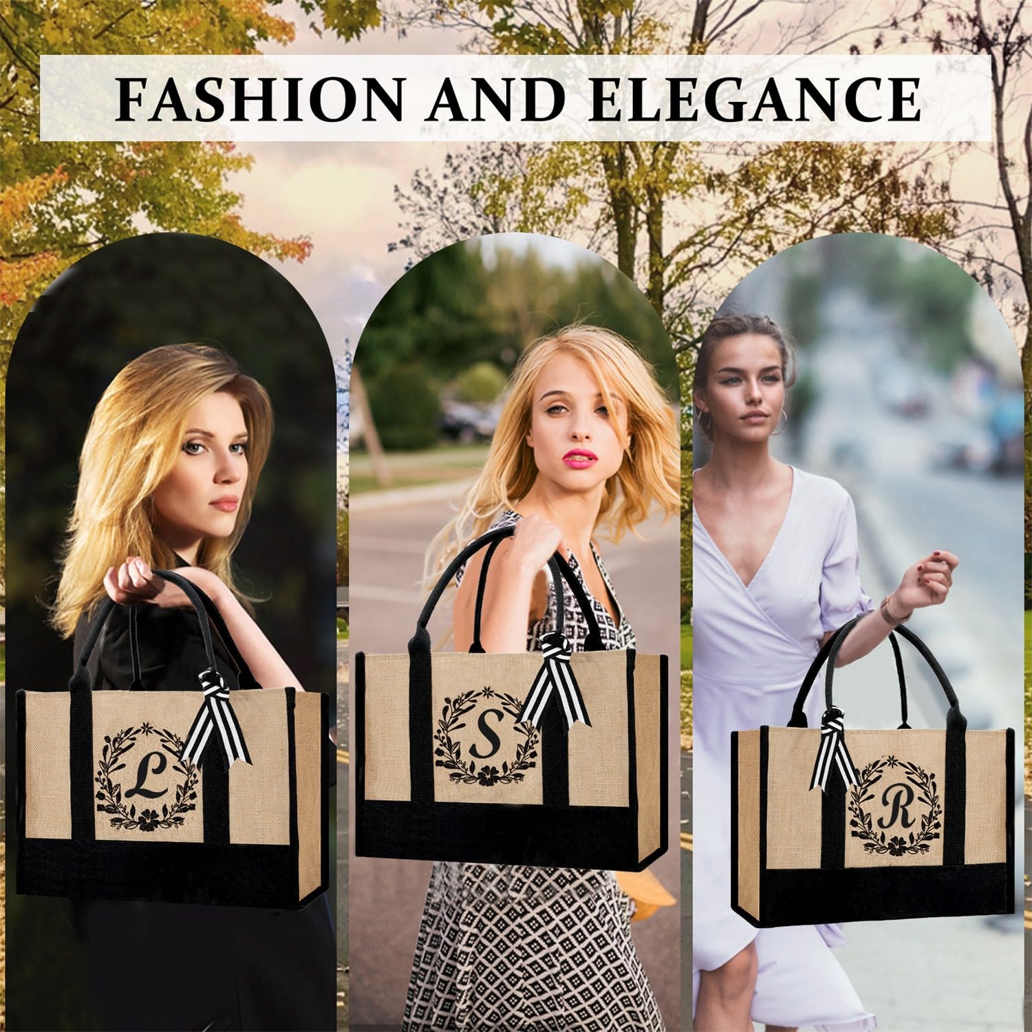 Personalized Monogram Jute Tote Bag for Women - Eco-Friendly Reusable Grocery Shopping Bag - Perfect Gift for Mom, Mother's Day, Christmas, Birthday & Friends - Ideal for Farmers Market, Beach, Work & Daily Errands