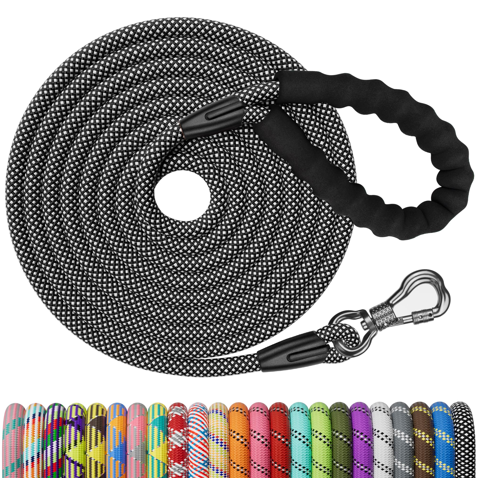 Heavy Duty 30FT Reflective Dog Leash with Swivel Locking Hook & Padded Handle - Strong Nylon Leash for Walking, Training, Hunting, Camping - Perfect for Small, Medium & Large Dogs - Outdoor, Backyard & Daily Use