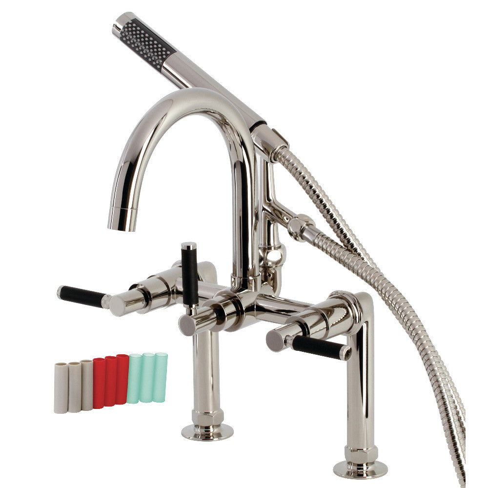 Vintage AE8100DKL Kaiser 7 Inch Deck Mount Clawfoot Tub Faucet - Antique Brass Bathroom Sink Faucet with Cross Handles - Perfect for Victorian, Farmhouse & Retro Bathroom Decor