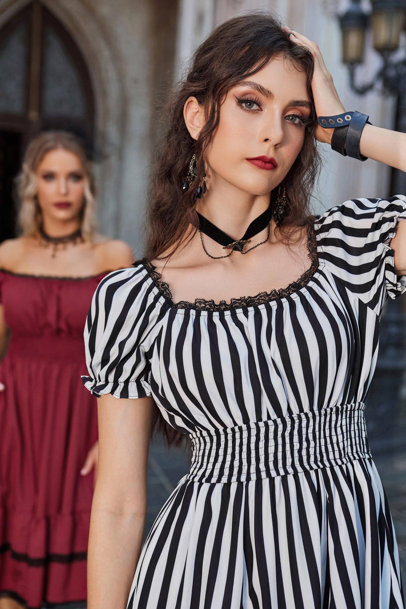 Gothic Victorian Dresses for Women - Scarlet Darkness Renaissance Costume Midi Dress | Medieval Themed Party, LARP, Cosplay, Halloween Costume