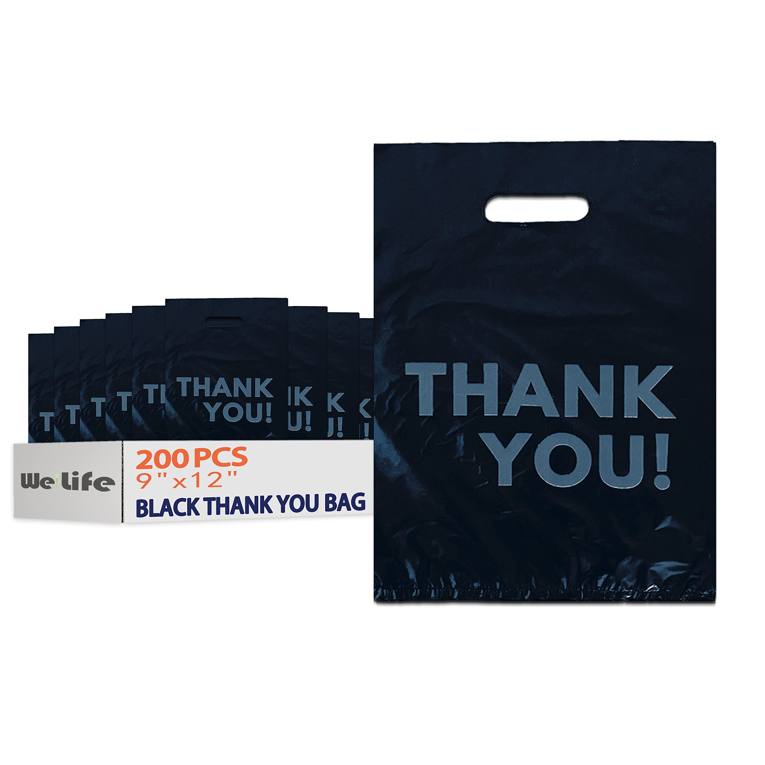 200PCS Black Plastic Thank You Shopping Bags 9x12 Inch - Bulk Retail Merchandise Bags, Gift Bags & Boutique Bags for Small Business - Perfect for Retail Stores, Gift Shops & Boutique Packaging (200 Count)