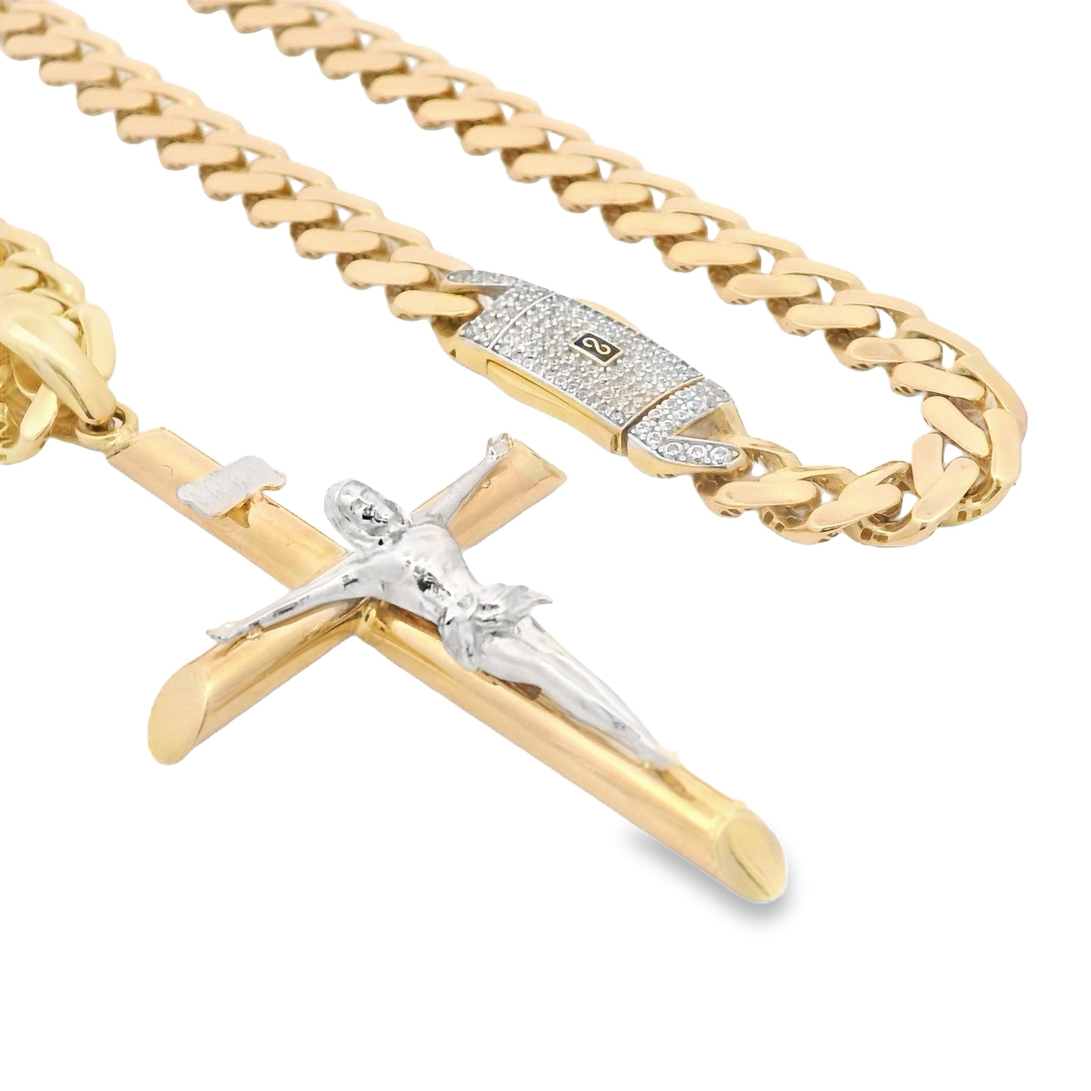 14K Gold Jesus Cross Pendant with Hollow Cuban Link Chain - 6.8mm 20