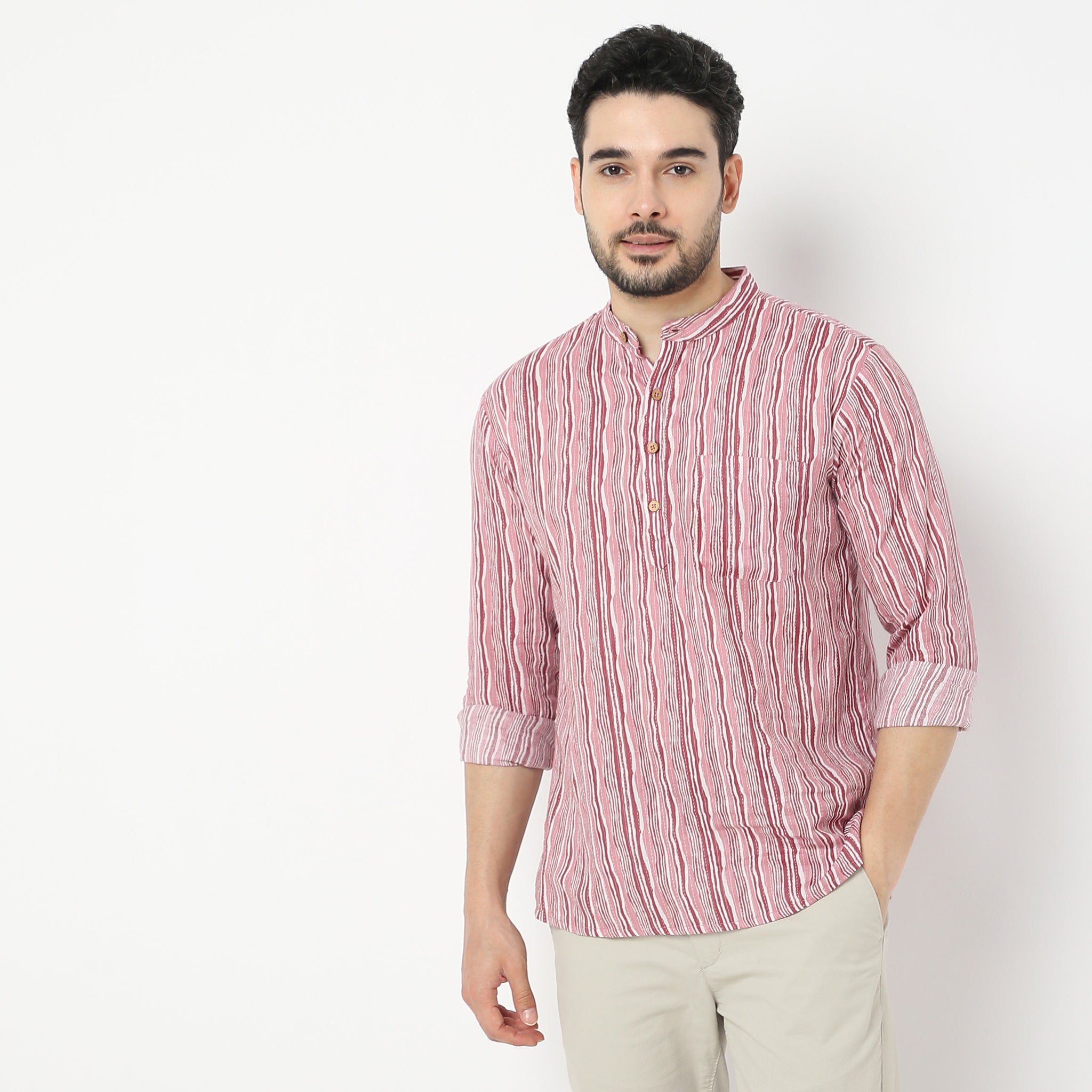 Stylish Kurta Shirt™ - Regular Fit Printed Half Sleeve Cotton Top for Men | Perfect for Casual Wear, Festivals & Ethnic Occasions