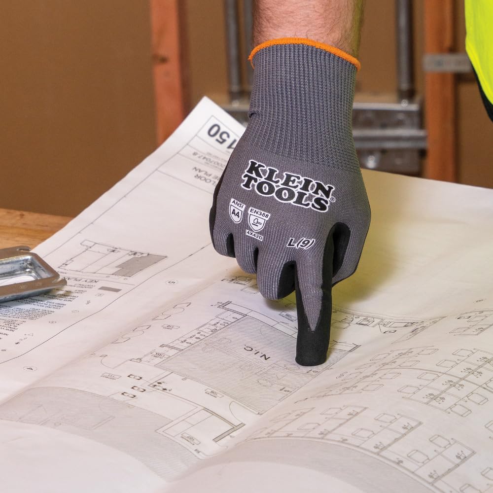 Klein Tools 60588 Cut Resistant Work Gloves - ANSI A4 Rated HPPE Fabric with Nitrile Coating | Touchscreen Compatible | Medium Size 2-Pair Set | Ideal for Construction, Electrical Work & DIY Projects