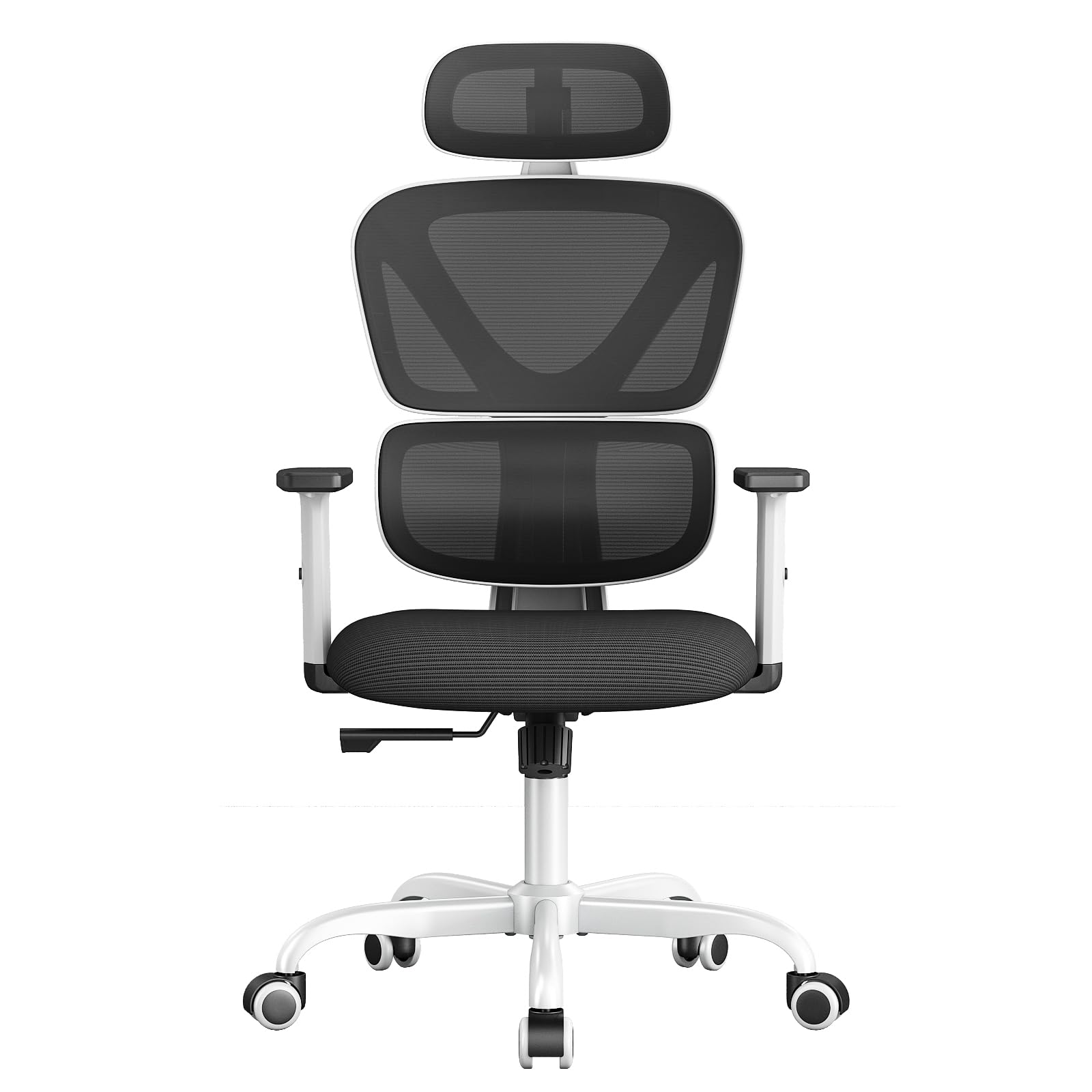 Sytas Ergonomic Office Chair - High Back Mesh Computer Chair with Adjustable Lumbar Support & Headrest, Swivel Executive Desk Chair with Tilt Function for Home Office (White) - Perfect for Long Work Hours, Gaming & Remote Work