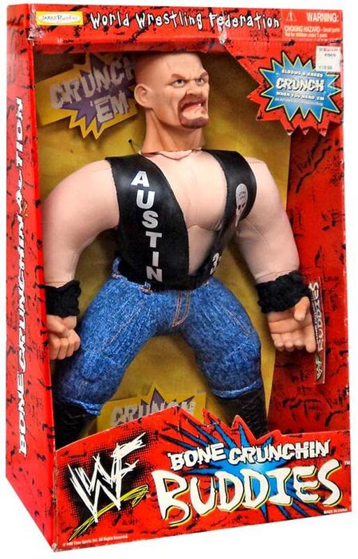 Vintage 1999 WWF Jakks Pacific Bone Crunchin' Buddies Series 2 Stone Cold Steve Austin Action Figure - Collectible Wrestling Toy for Fans & Display