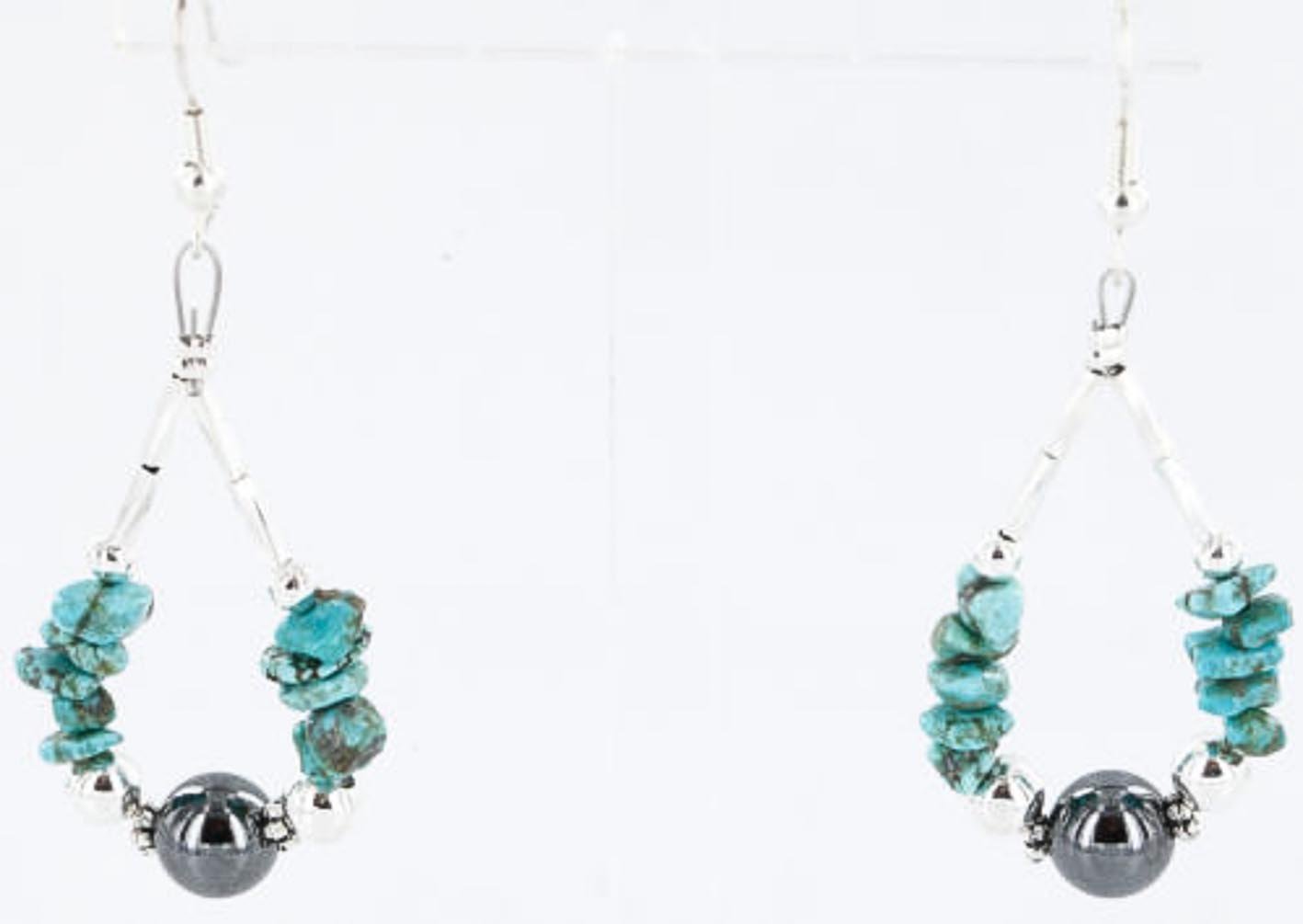 Authentic Navajo .925 Sterling Silver Earrings with Natural Turquoise & Hematite - Native American Handmade Jewelry for Women - Perfect for Casual, Boho & Festival Outfits