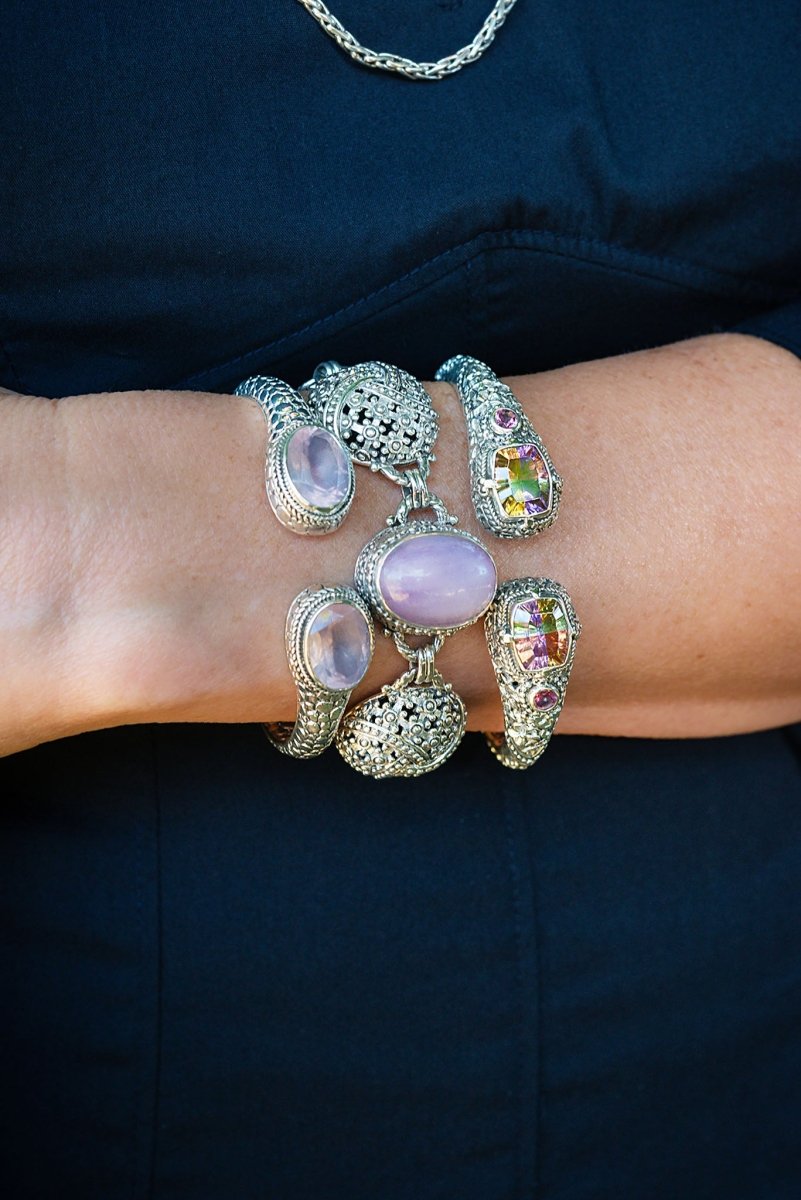 Elegant Flowering Grace Tip to Tip Bracelet with Lucky Stone Cubic Zirconia & Pale Plum Mystic Topaz - Perfect for Weddings, Anniversaries, and Special Occasions