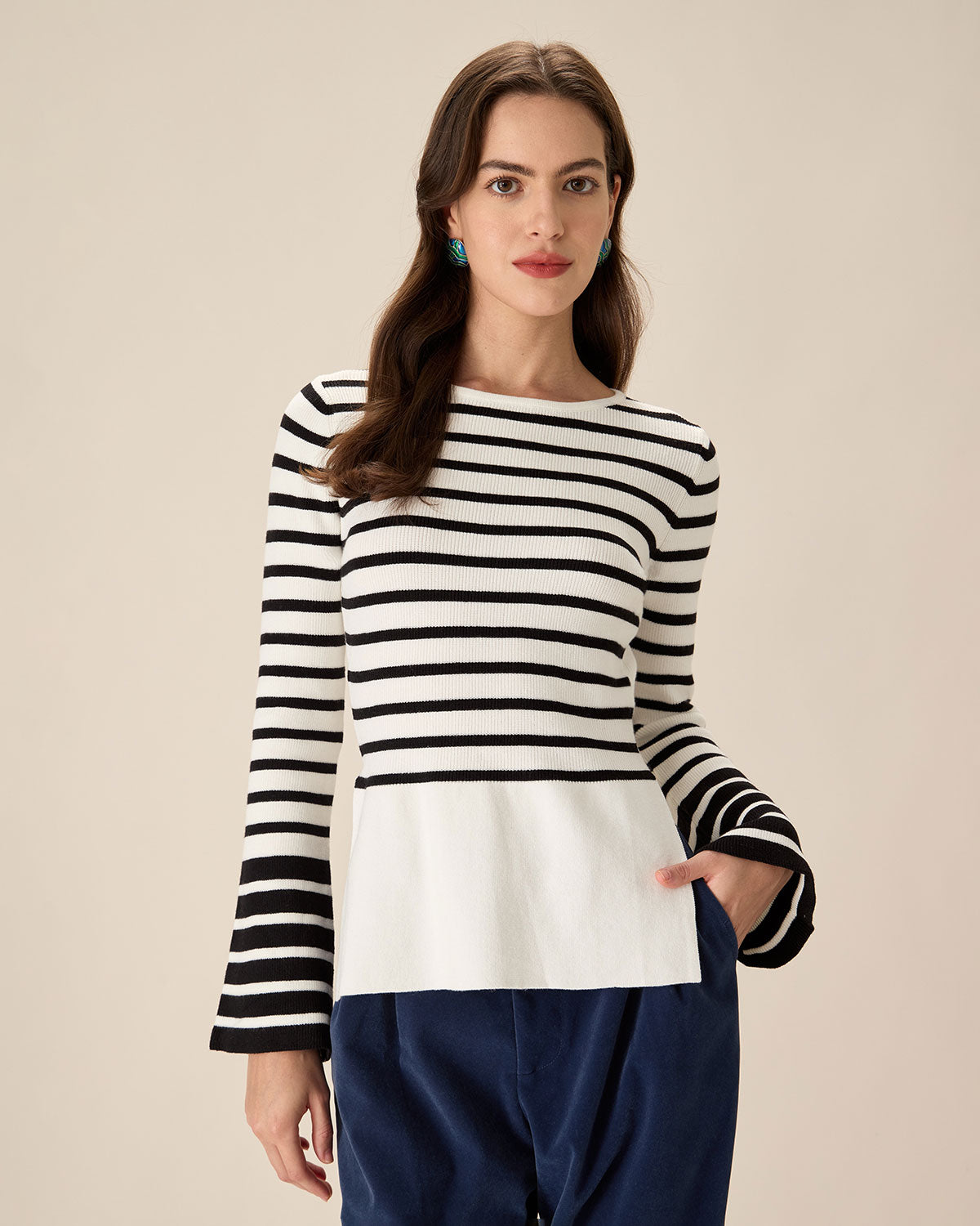 Women's White Striped Boat Neck Sweater - Soft Knit Pullover for Casual Wear & Fall Layering | Perfect for Office, Date Night & Weekend Outfits