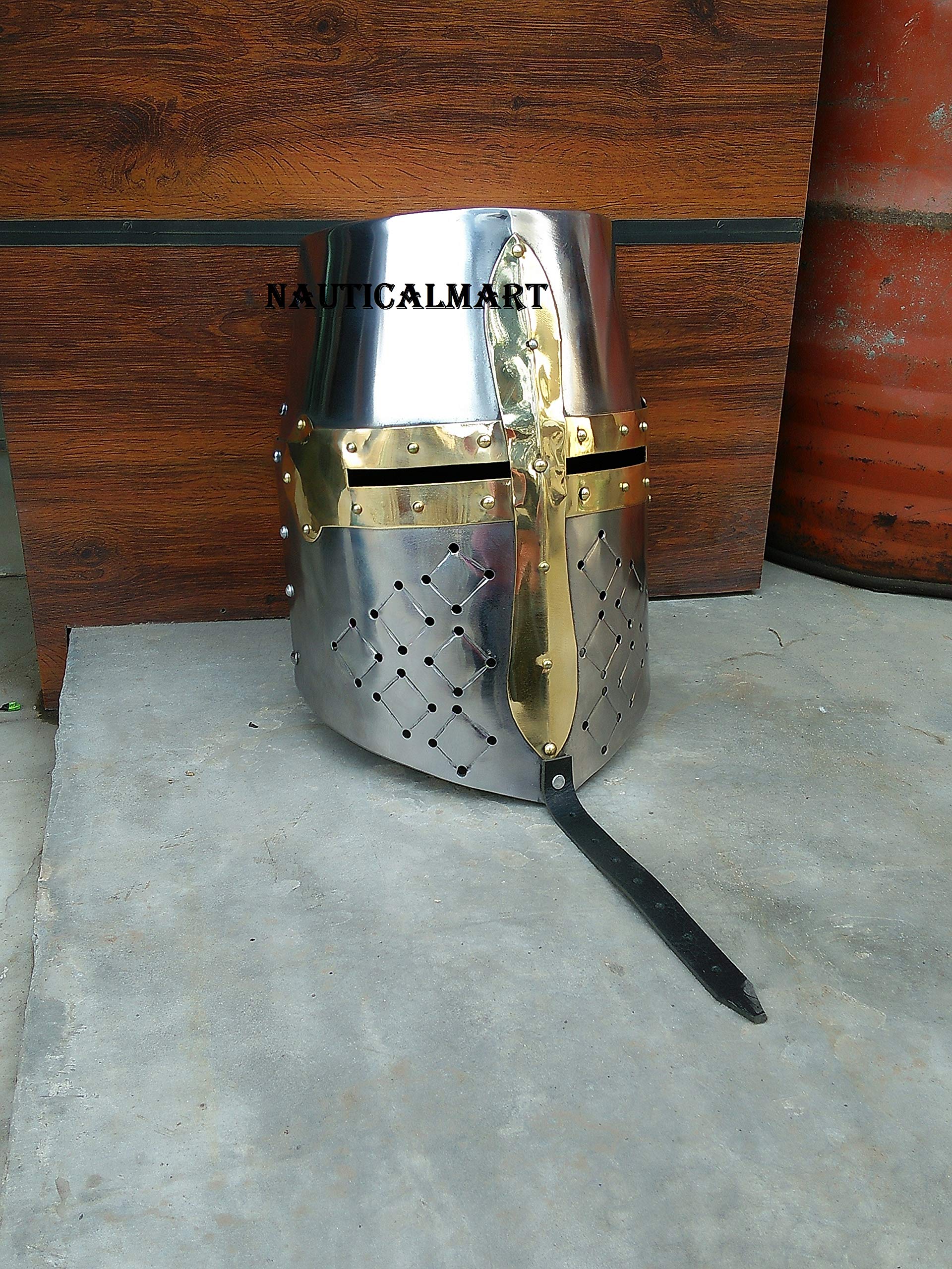 Medieval Knight Templar Brass Crusader Helmet - Authentic Silver Warrior Helmet for Adults - Perfect for Renaissance Fairs, LARP, Cosplay & Historical Reenactments