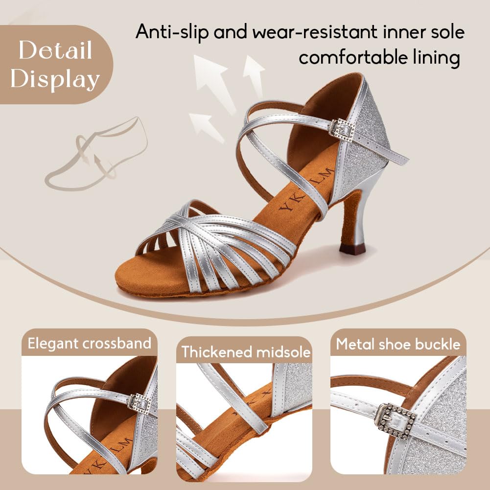 YKXLM Women's Latin Ballroom Dance Shoes - 3 Inch Heel Salsa Tango Shoes for Performance & Practice - Comfortable Professional Dance Shoes for Women - Perfect for Salsa, Tango, Bachata & Ballroom Dancing