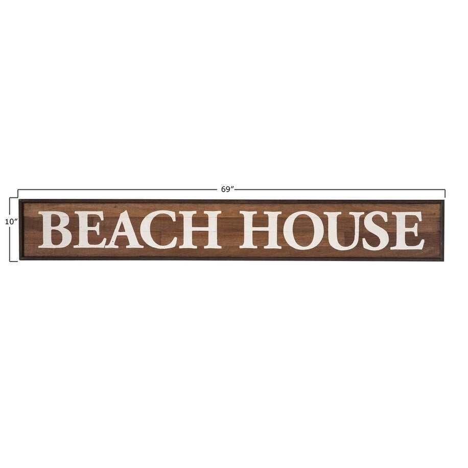 Beach House Wood Framed Wall Decor - 69 x 10 Inches Coastal Wall Art for Living Room, Bedroom & Bathroom - Nautical Home Decor Perfect for Beach Themed Interiors