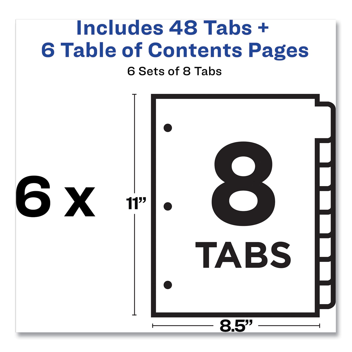 Avery® Customizable Table of Contents Dividers - 8 Tab Index, 1-8, Black & White, 11