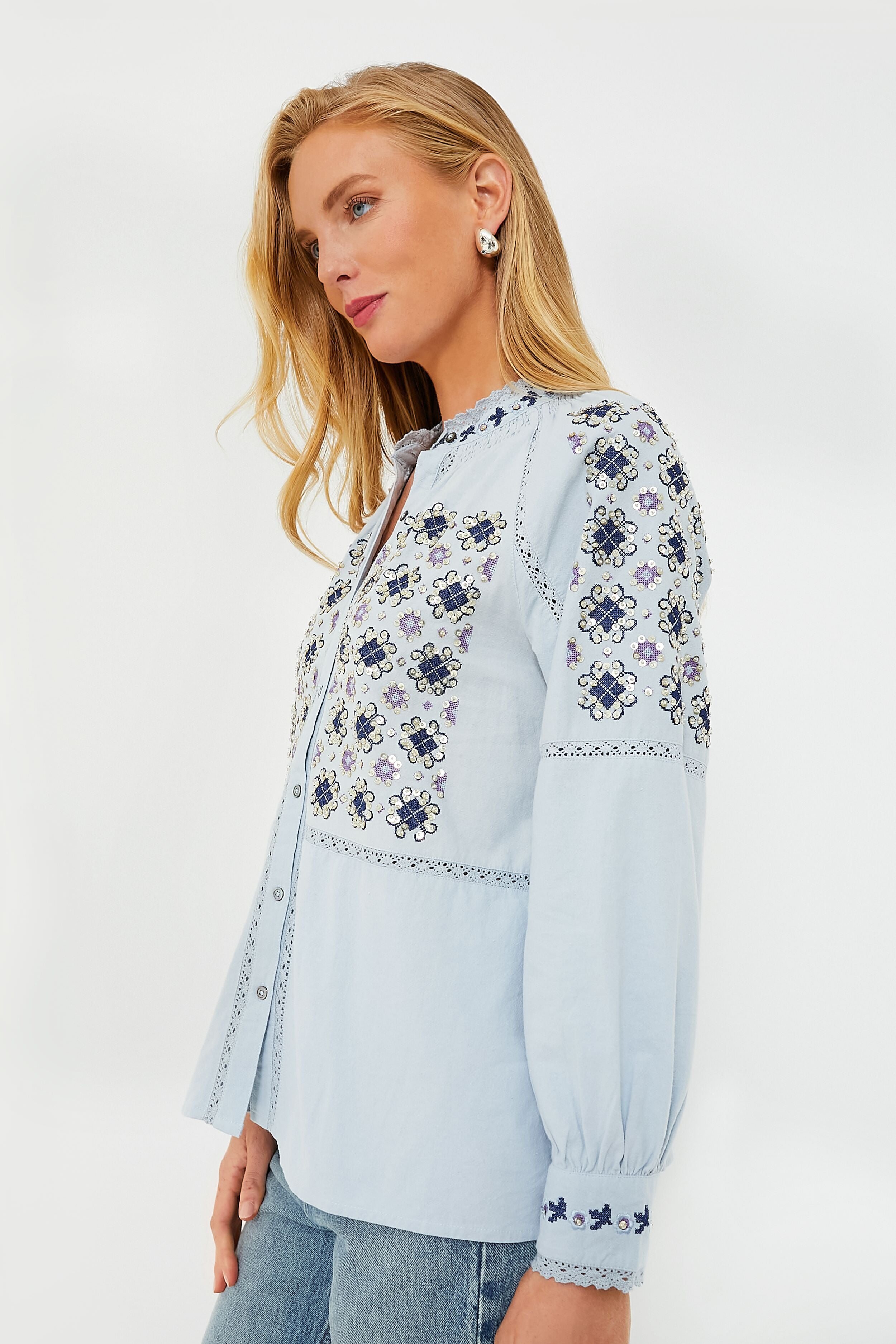 Blue Joana Blouse - Women's Fashion Tops for Casual Wear, Office & Date Night Outfits