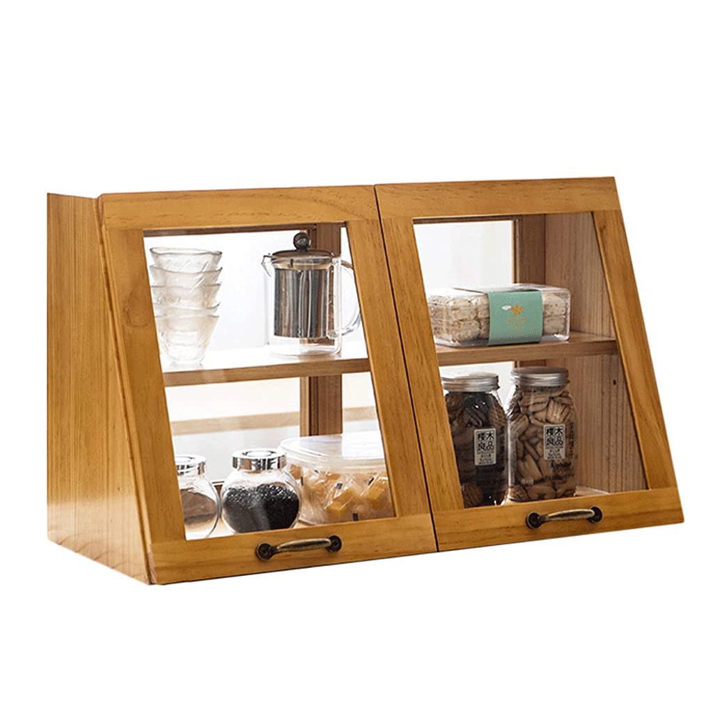 Japanese Style Coffee Cabinet - Solid Wood Sideboard with Glass Doors for Kitchen Storage, Small Glass Cupboard for Household, Wine Cabinet (Wood Color) - Perfect for Dining Room, Living Room & Kitchen Organization