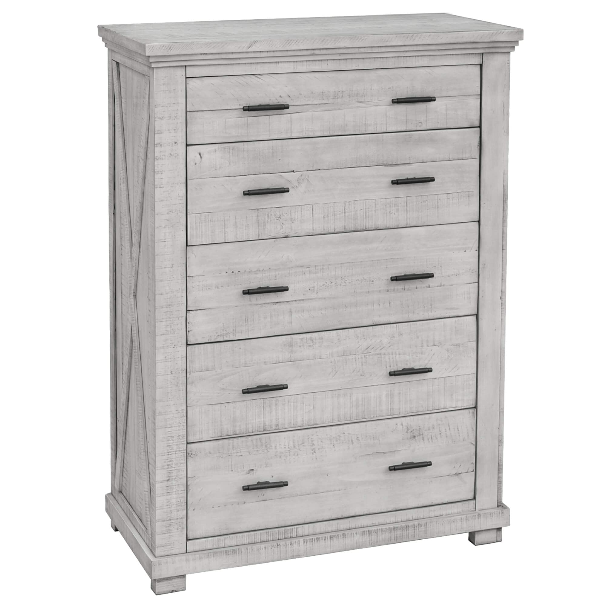 Distressed Light Gray 5-Drawer Crossing Barn Bedroom Chest - Vintage Farmhouse Storage for Bedroom, Living Room & Entryway