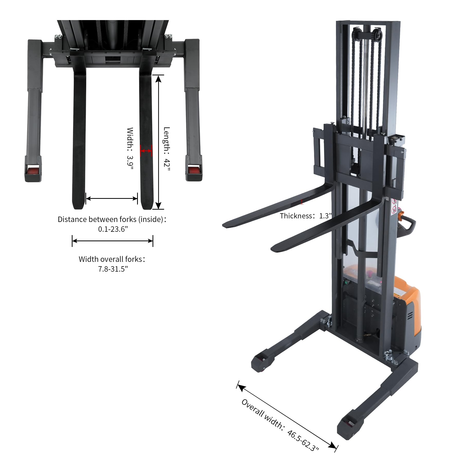 Electric Pallet Stacker 3300 lb Capacity, 130