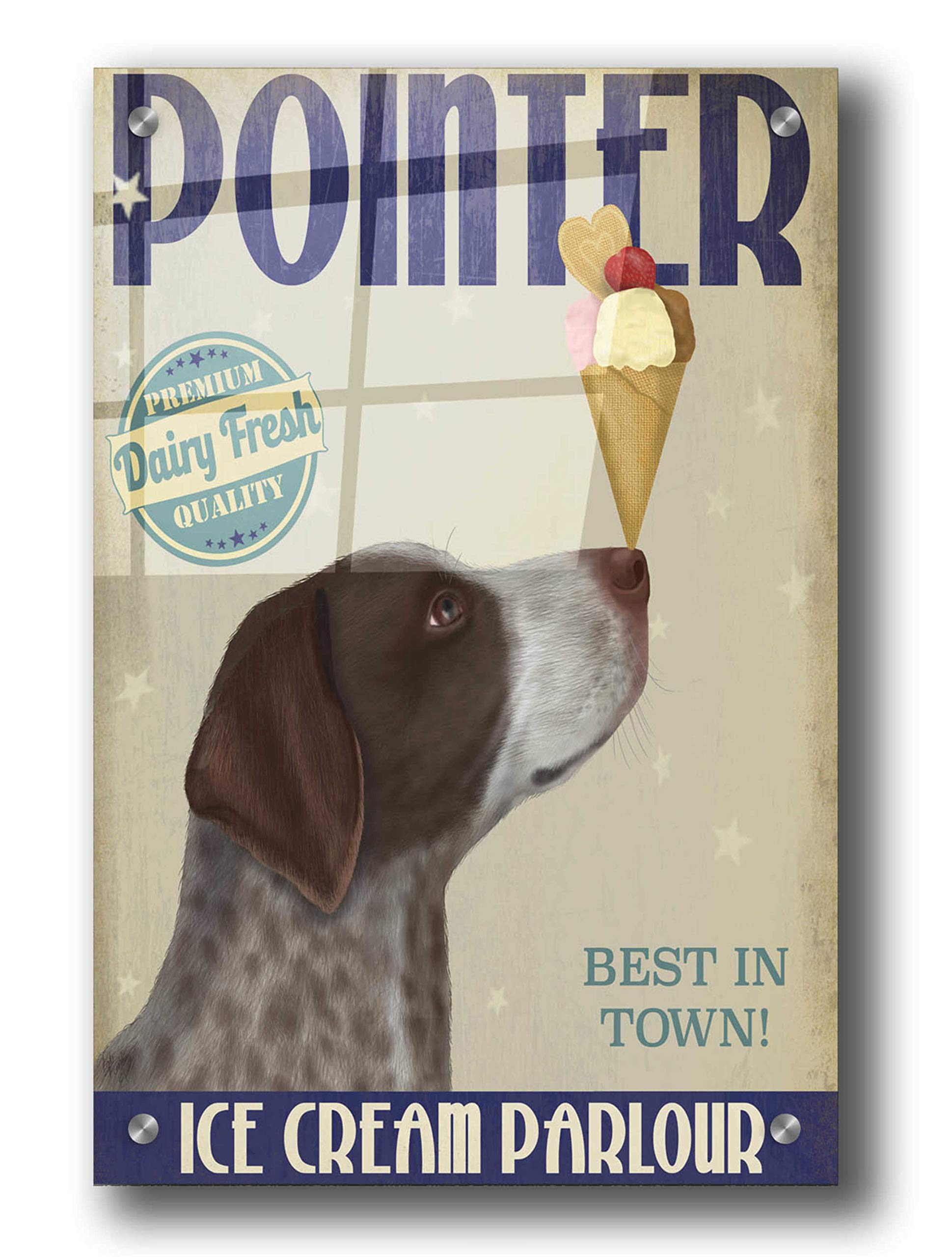 German Shorthaired Pointer Ice Cream Acrylic Glass Wall Art - 24x36 Inch Modern Dog Painting by Fab Funky - Perfect for Living Room, Bedroom & Office Decor