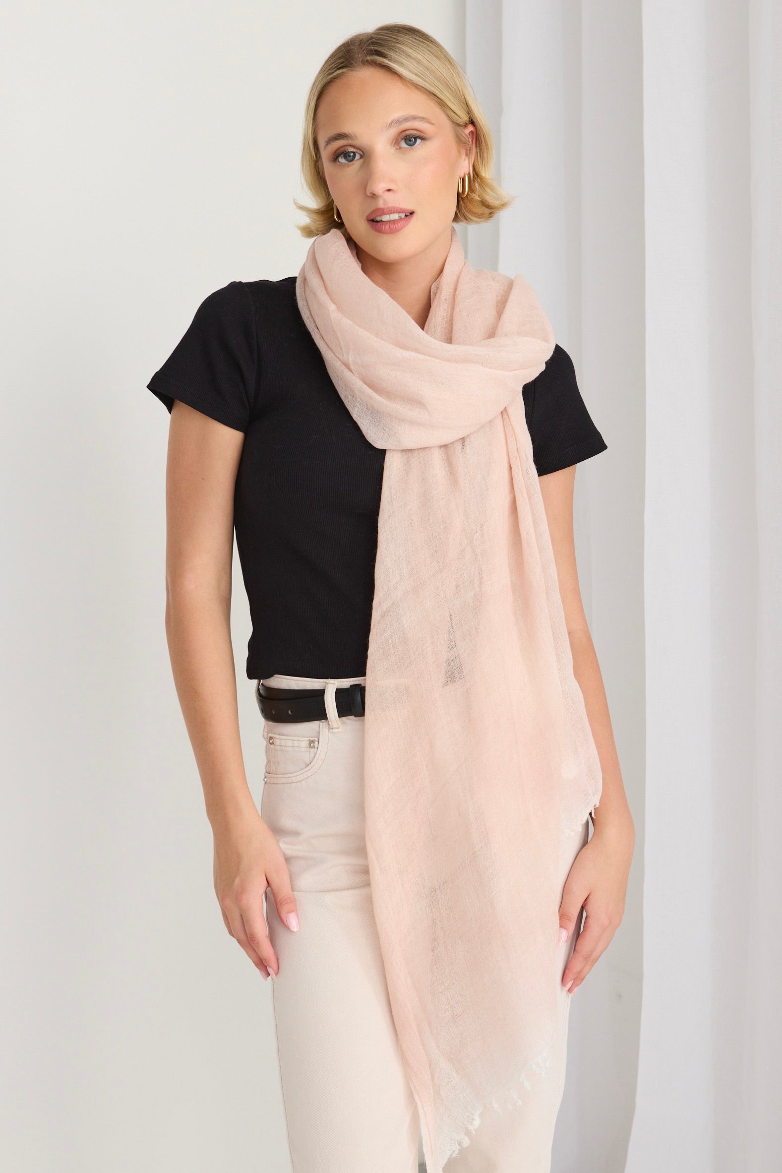 Soft Blush Wool Blend Scarf for Women - Lightweight Winter Wrap for Cold Weather & Outdoor Activities