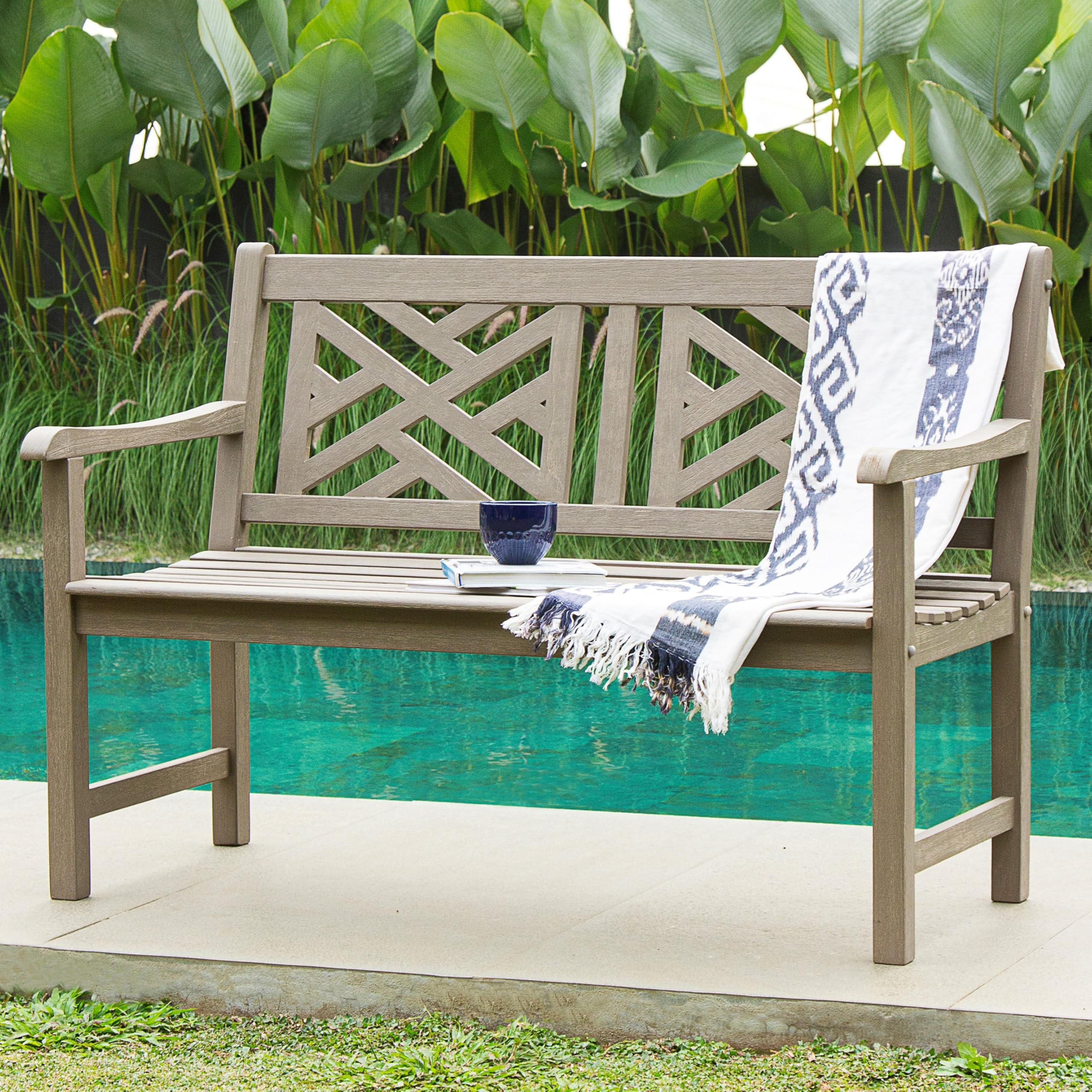 Cambridge Casual 4-Foot Outdoor Garden Bench for Patio Furniture - Weathered Gray Finish - Perfect for Backyard, Garden, Deck or Porch Seating