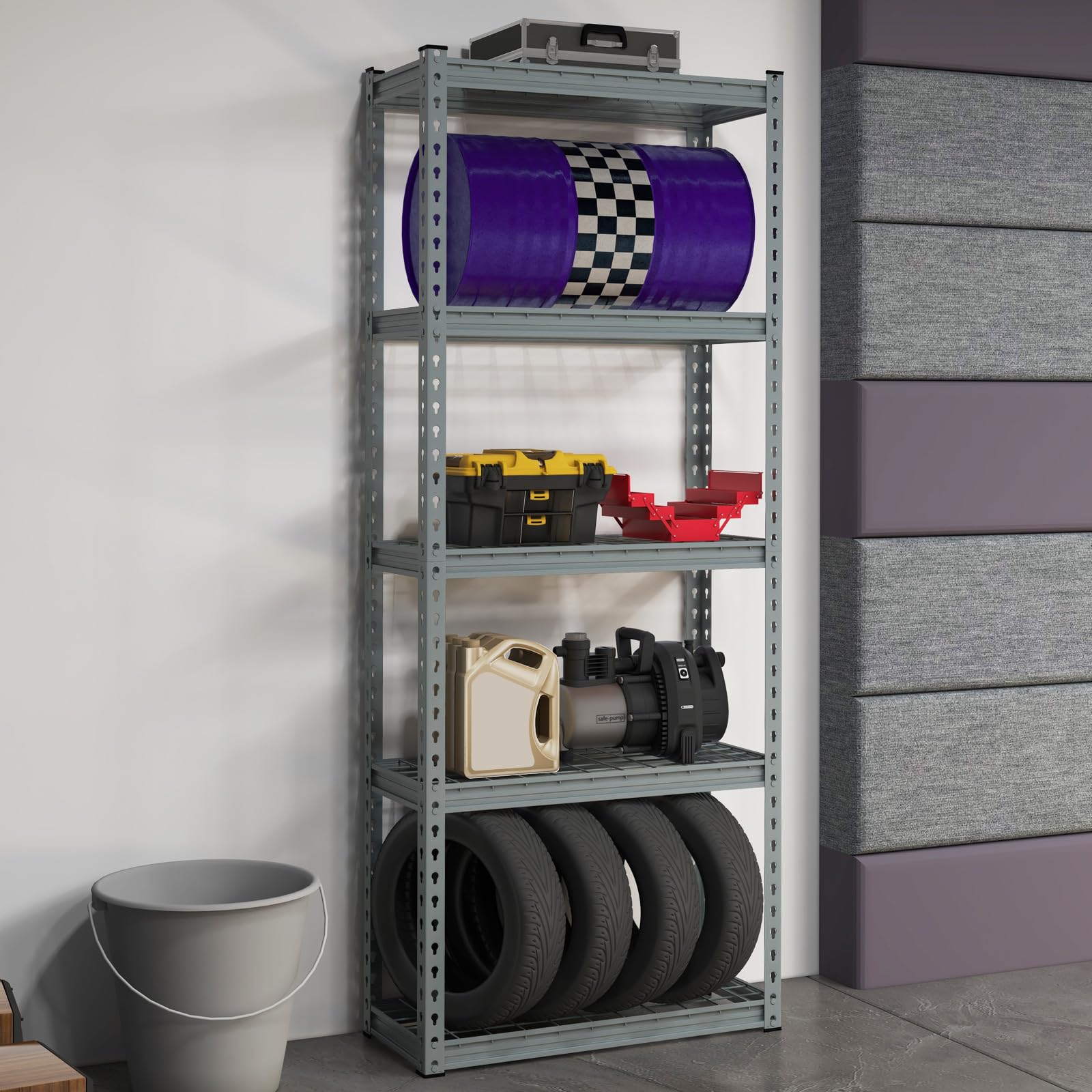 Goplus 5-Tier Heavy Duty Metal Shelving Unit - Adjustable Wire Storage Rack with Anti-Slip Foot Pads, 12