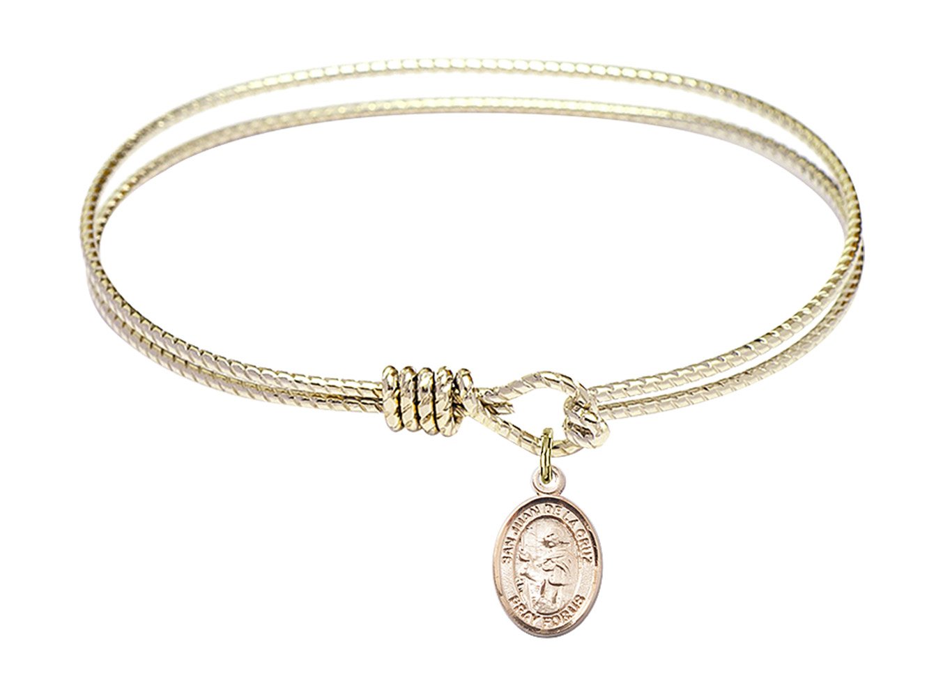 7 1/4 Inch Oval Eye Hook Bangle Bracelet with San Juan de la Cruz Charm - Elegant Jewelry for Women, Perfect for Daily Wear, Parties & Gifts