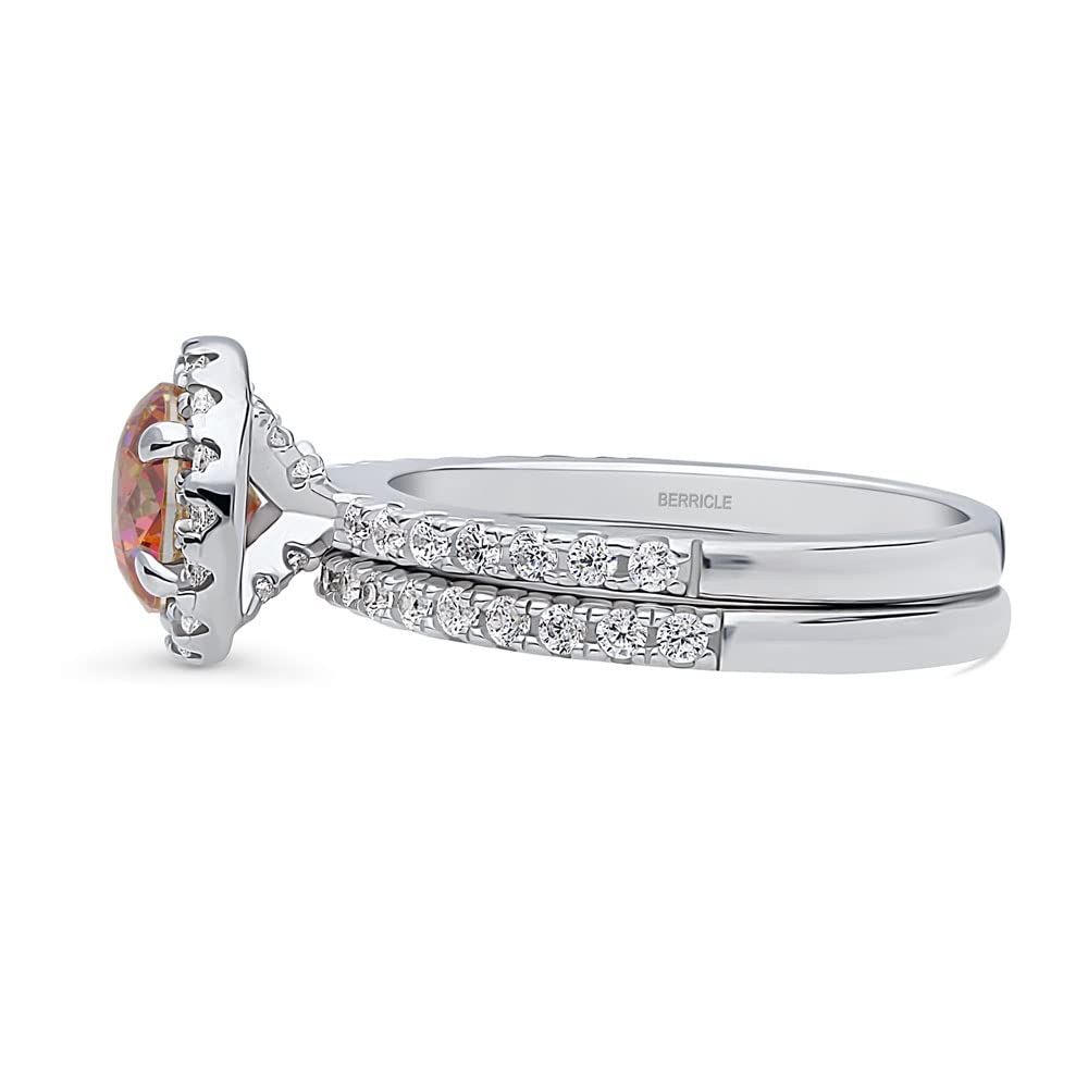Sterling Silver Halo Wedding & Engagement Ring Set with Red Orange Round Cut Cubic Zirconia for Women, Rhodium Plated Size 4-10 - Perfect for Proposals, Anniversaries & Special Occasions
