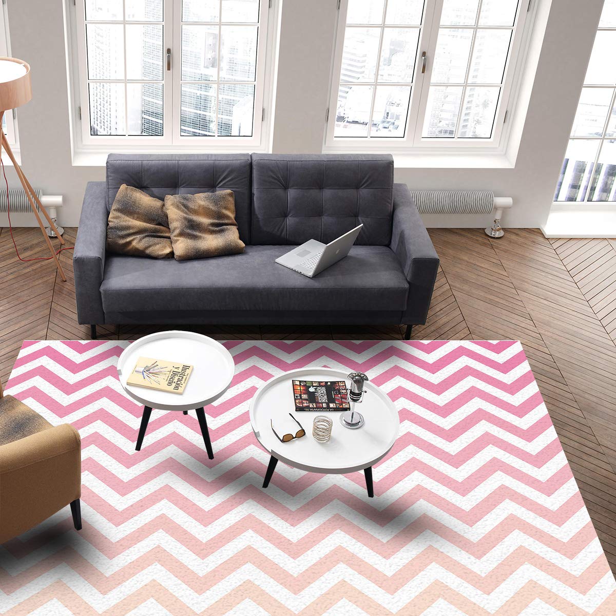 Soft Modern Chevron Pattern Area Rug 2.6' x 5' - Pink & Orange Nursery Rug for Kids Room, Bedroom, Living Room | Non-Slip Floor Carpet for Home Decor, Playroom & Dorm