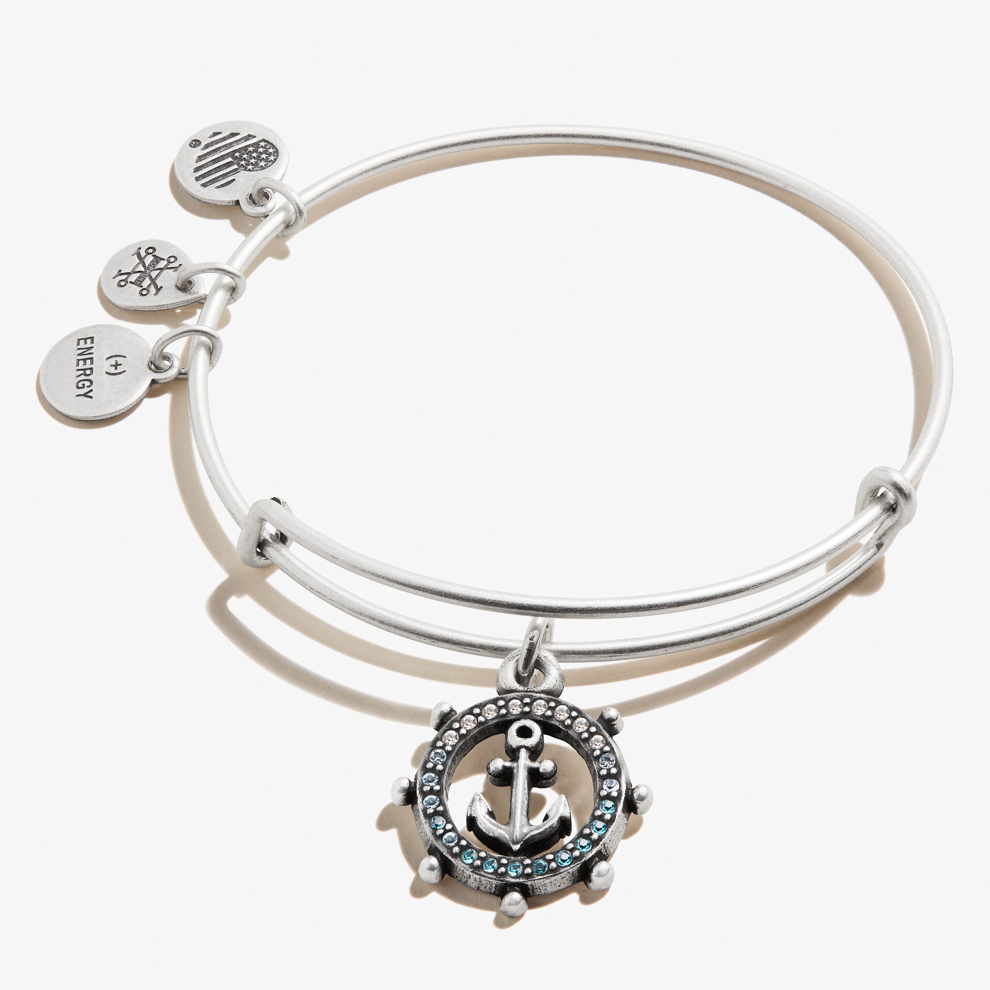 Sparkling Crystal Anchor Charm Bangle - Elegant Silver Bracelet for Women, Perfect for Beach Parties, Nautical Themed Events & Everyday Wear