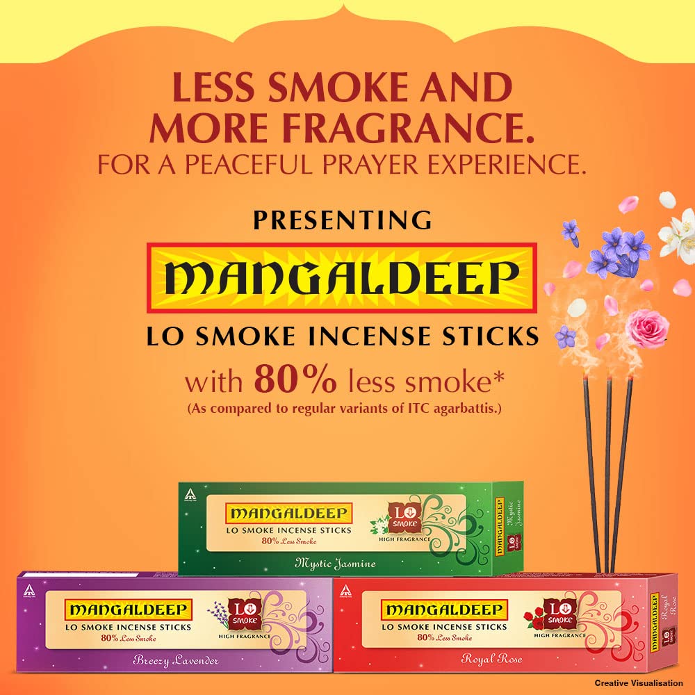 Mangaldeep Low Smoke Incense Sticks - Royal Rose Fragrance (200 Sticks) for Meditation, Yoga & Relaxation at Home