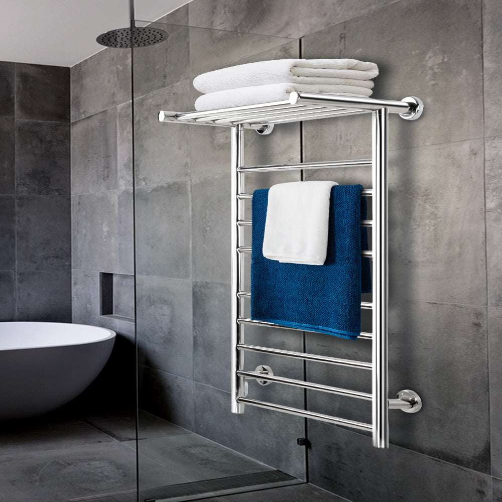 Devanti 14-Bar Electric Heated Towel Rail - Wall Mounted Bathroom Towel Warmer & Clothes Drying Rack for Spa-Like Luxury at Home