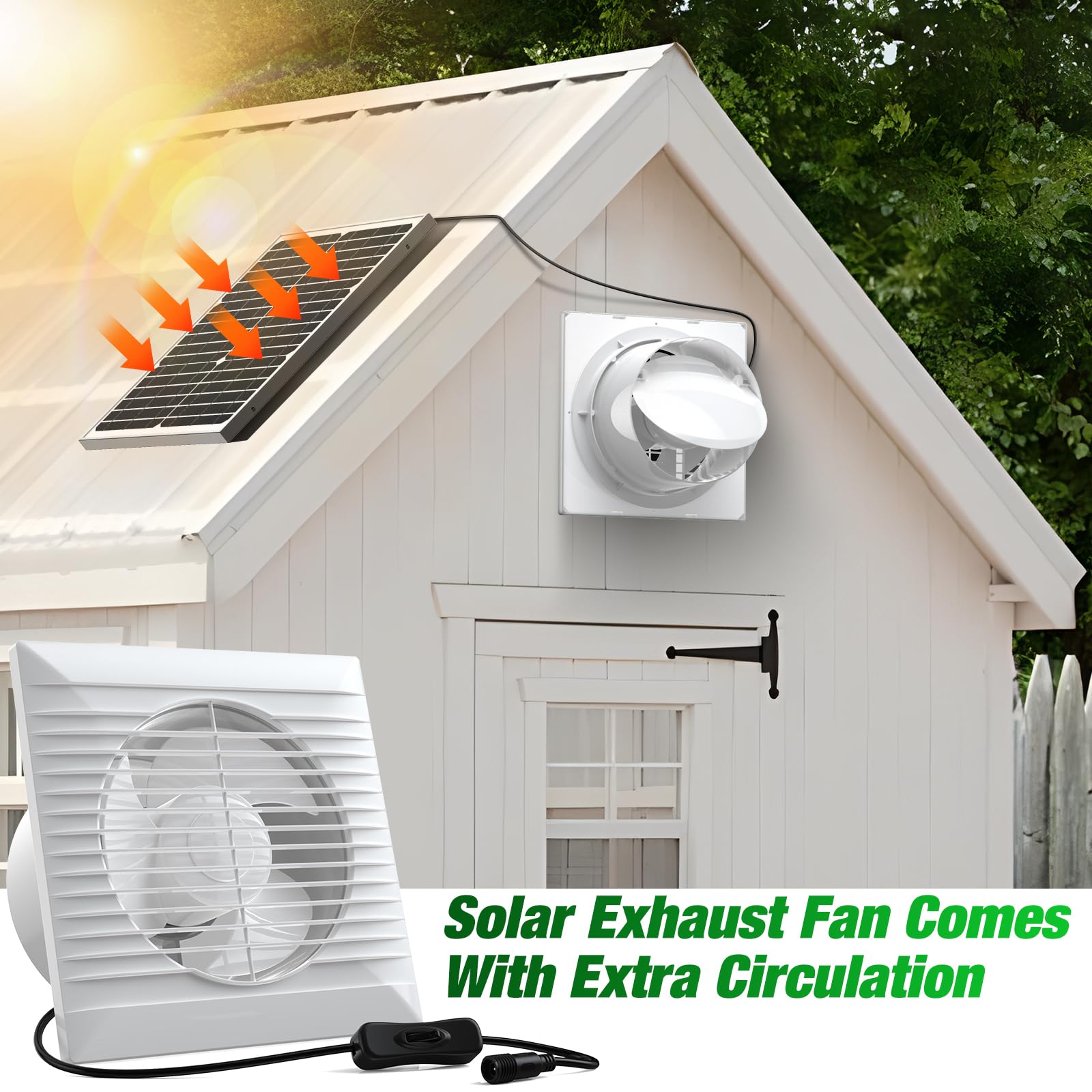 20W Solar Powered Exhaust Fan Pro - 8 Inch High Speed Ventilation Fan with Anti-backflow Valve - Wall Mount Solar Vent Fan for Greenhouse Cooling, Shed Ventilation, Chicken Coop Airflow & Garage Cooling System - Perfect for Agriculture, Livestock & Home Ventilation Needs