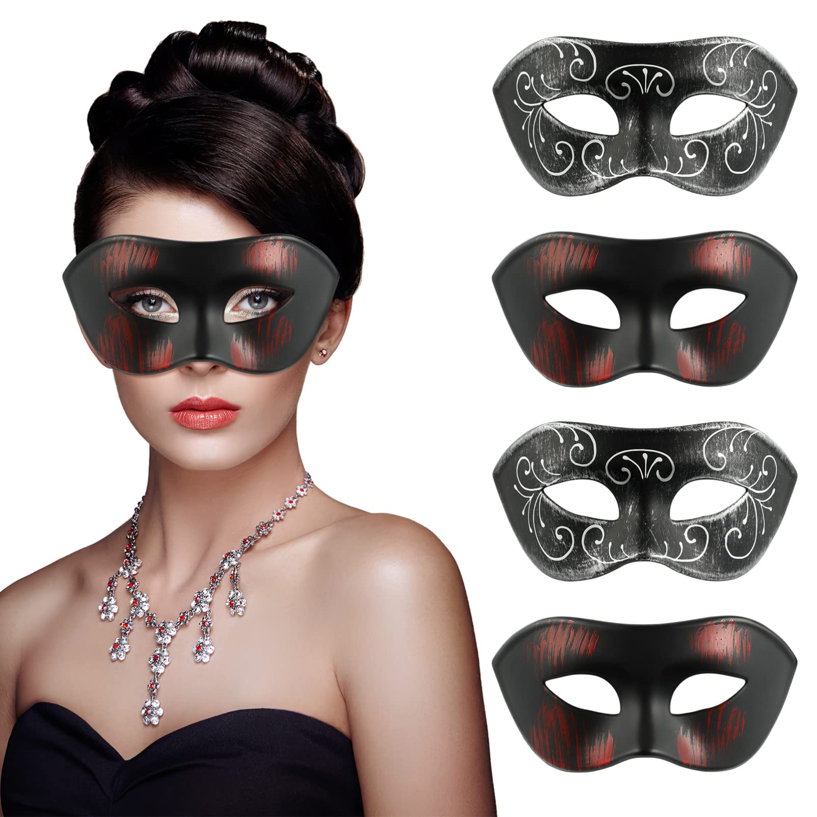 PRETYZOOM 4pcs Venetian Style Masquerade Masks - Halloween Costume Accessories, Greek Roman Warrior Masks, Vintage Party Supplies for Mardi Gras, Cosplay, Themed Events & Ballroom Dances