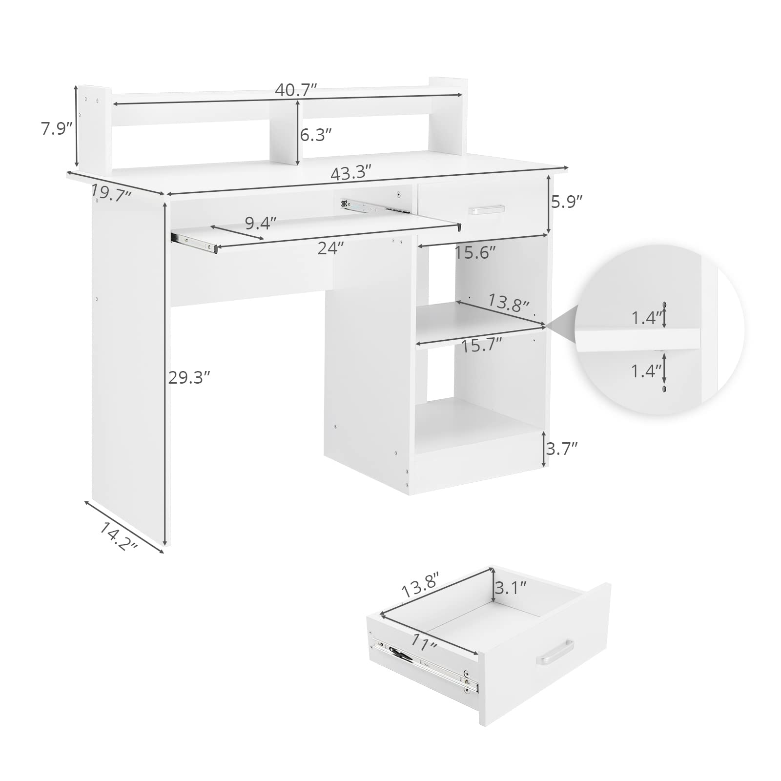Karl Home Computer Desk - Wooden Study Writing Desk with Drawer & Keyboard Tray, White - Perfect for Home Office, Gaming Setup, Remote Work & Small Spaces