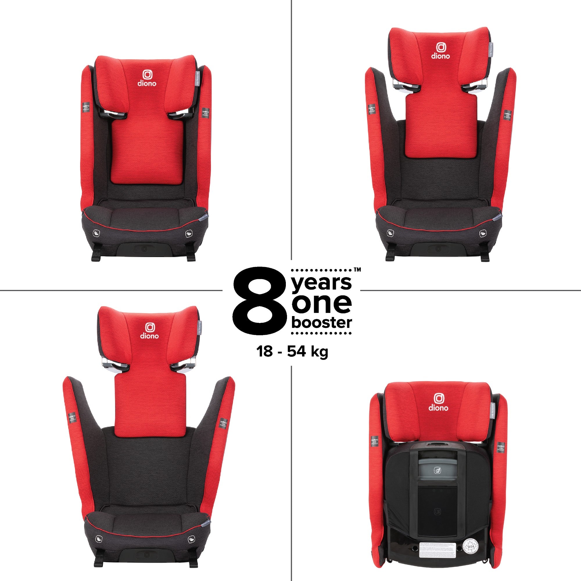 Diono Monterey 6XT SafePlus High Back Booster Car Seat for Kids - Safe & Comfortable Convertible Booster Seat for Travel & Everyday Use