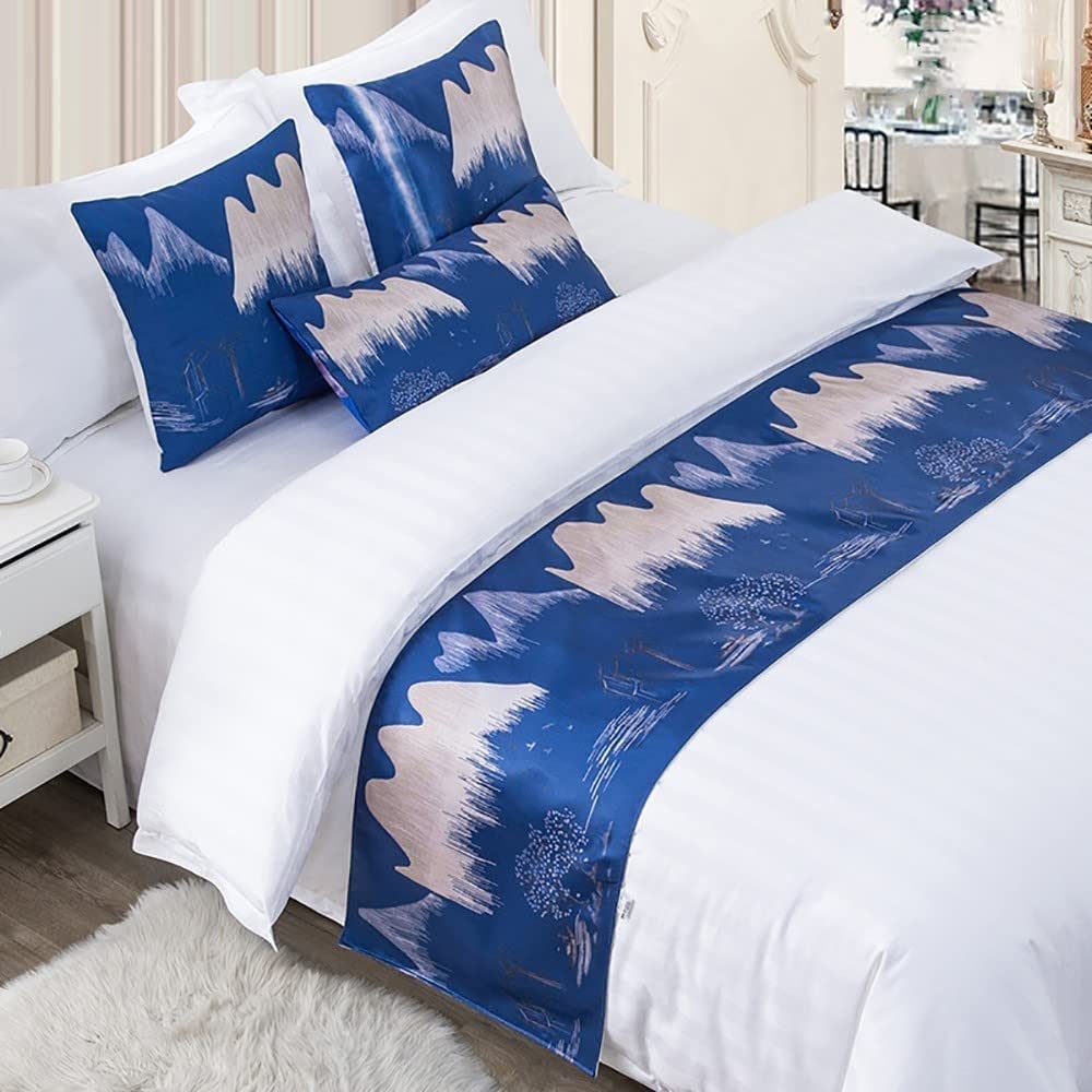 Luxury Satin Jacquard Bed Runner Scarf - Queen/Double/Single/King Size Hotel Style Bedspread Cover - 50x210cm (Fits 1.5m Bed) - No Fading Elegant Home Decor for Bedroom, Wedding, Hotel & Guest Room Decoration